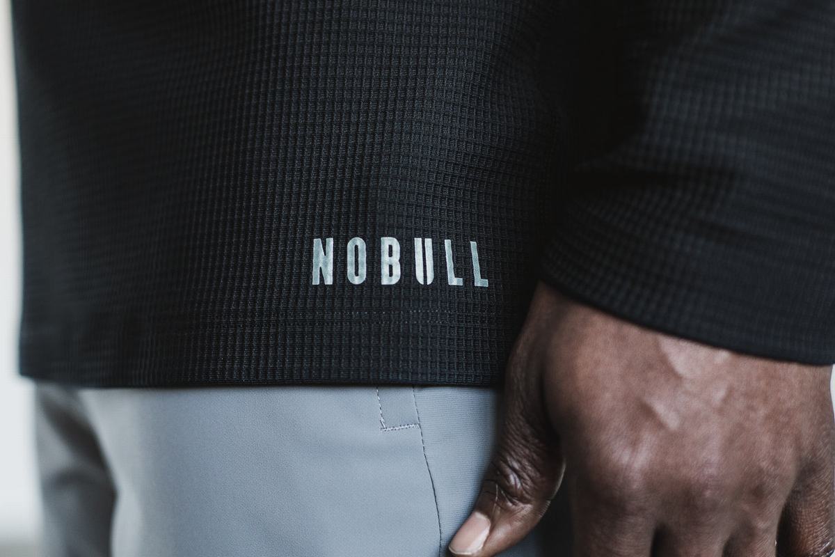 Nobull Waffle Men's Long Sleeves Black | Australia (VR9648)